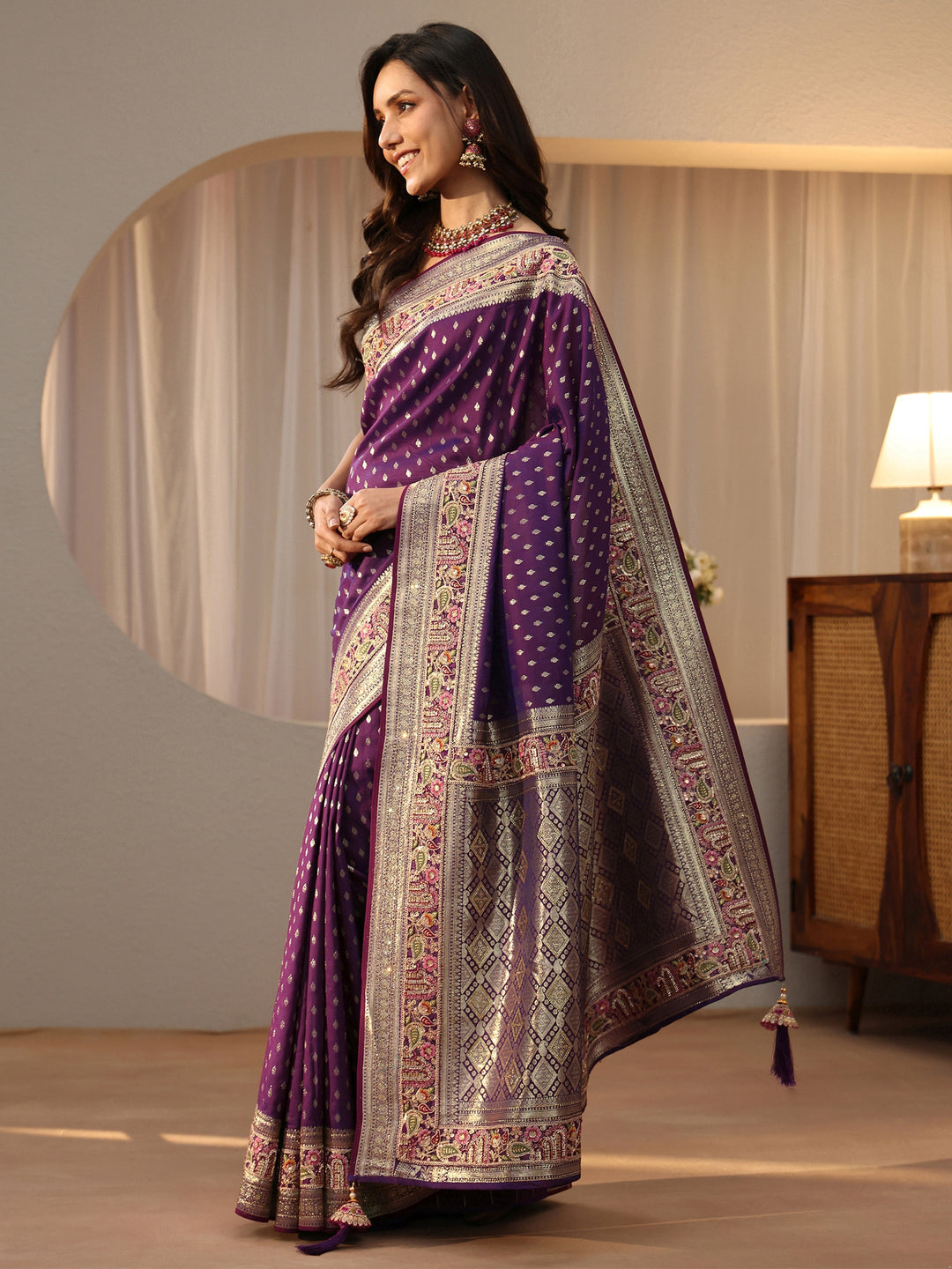Libas Art Dark Purple Silk Blend Saree