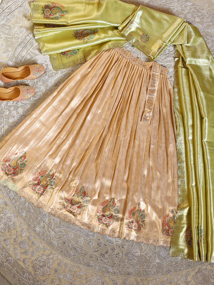 Libas Art Golden Embroidered Hem Silk Blend Unstitched Lehenga Set