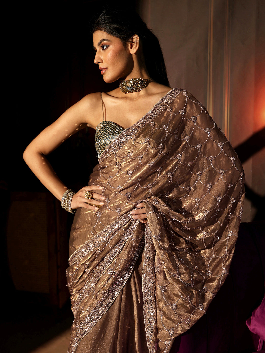 Libas Art Green Embellished Tissue Saree