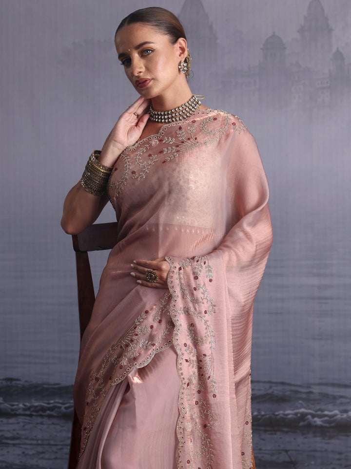 Libas Art Lavender Tissue Saree with Embellished Scalloped Border