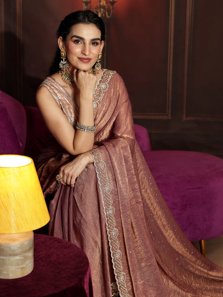 Libas Art Mauve Embellished Tissue Saree