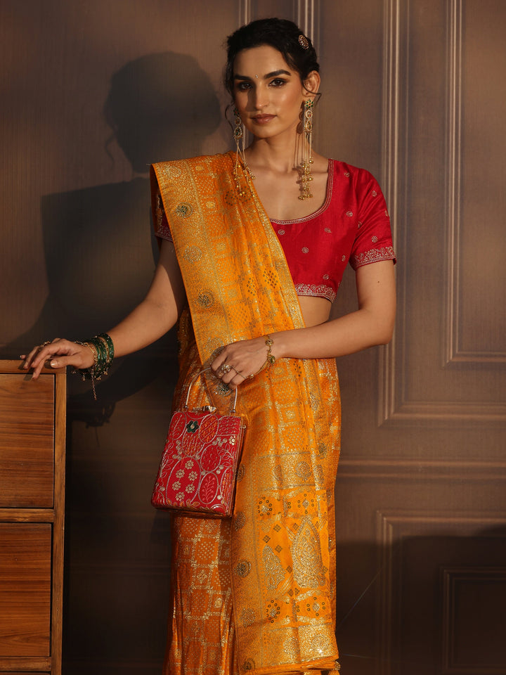 Libas Art Mustard Stone Work Embellished Satin Saree
