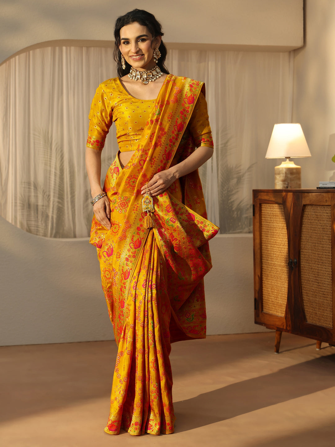 Libas Art Mustard Woven Design Silk Blend Saree