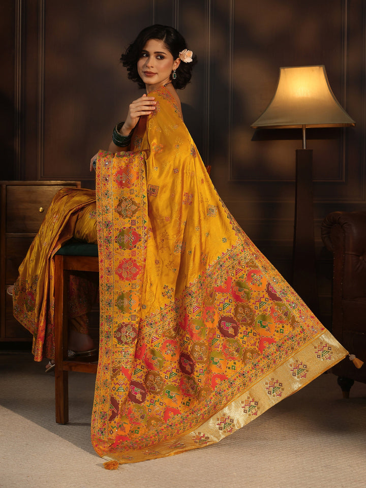 Libas Art Mustard Woven Design Silk Blend Saree with Embellished Patola Pallu