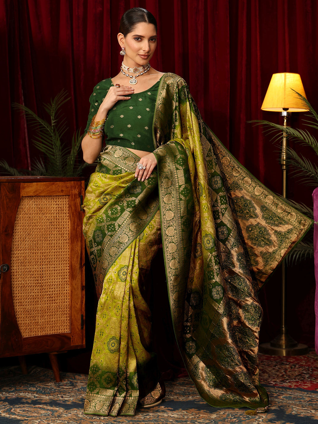 Libas Art Ombre Green Silk Blend Saree with Patola Pallu
