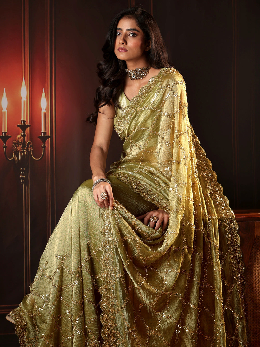 Libas Art Pista Green Embellished Organza Saree