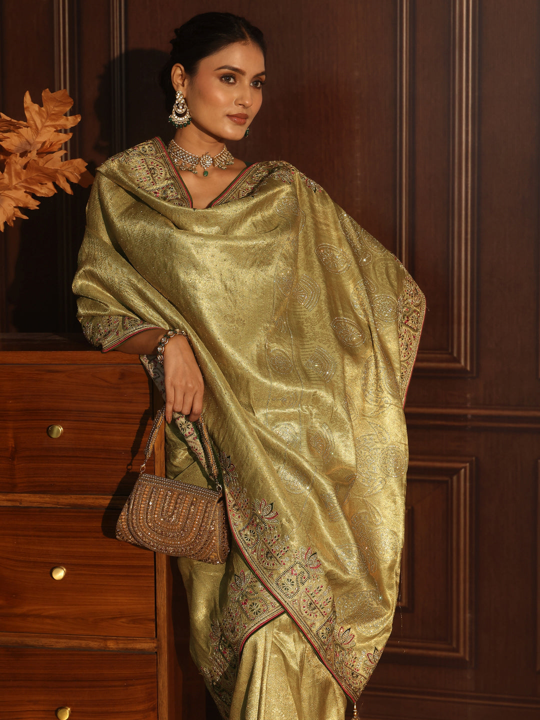 Libas Art Pista Green  Woven Design Silk Blend Saree with Embellished Border