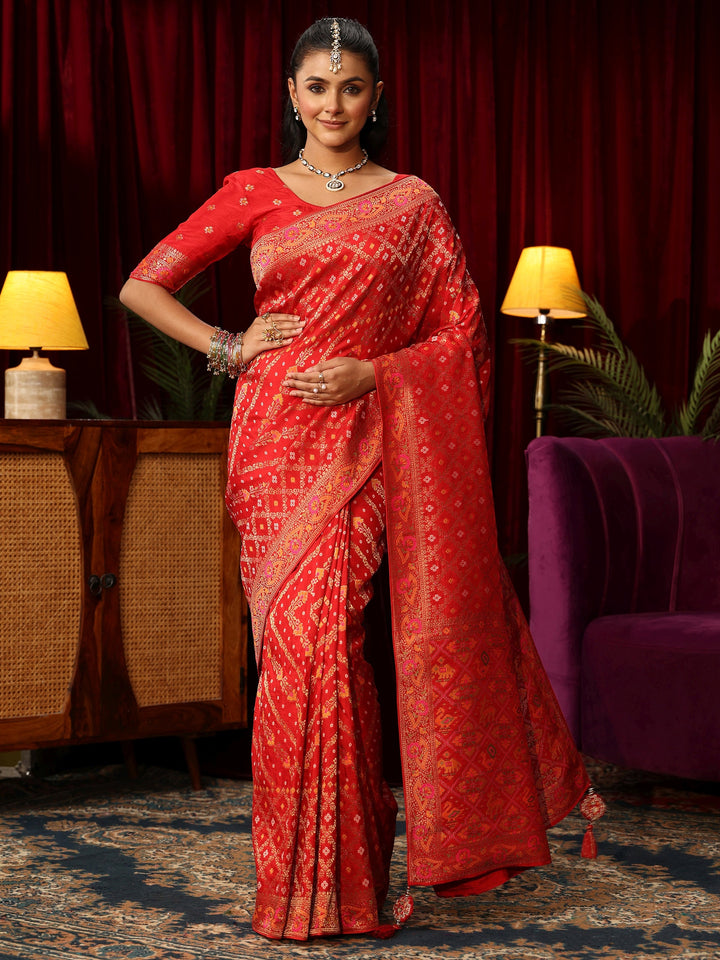 Libas Art Red Gharchola Silk Blendd Saree with Patola Pallu