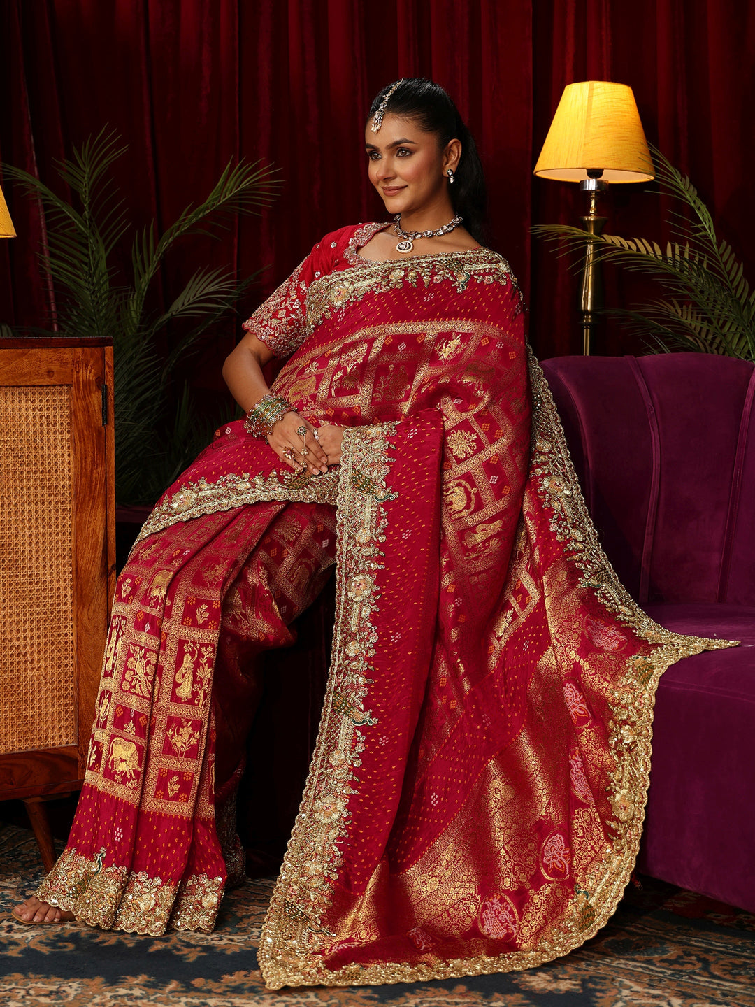 Libas Art Red Gharchola Woven Design Silk Blend Saree