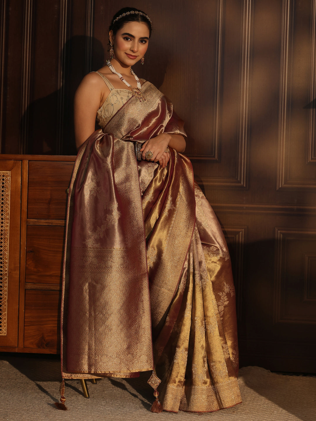 Libas Art Rust Brown Banarasi Silk Blend Saree