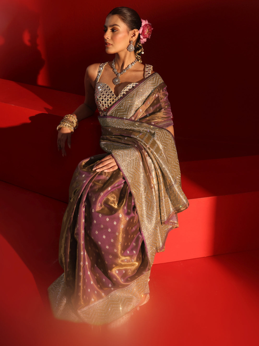 Libas Art Wine Woven Design Silk Blend Saree with Embellished Border