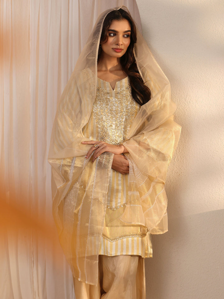 Libas Beige Embroidered Silk Blend Farshi Salwar Suit