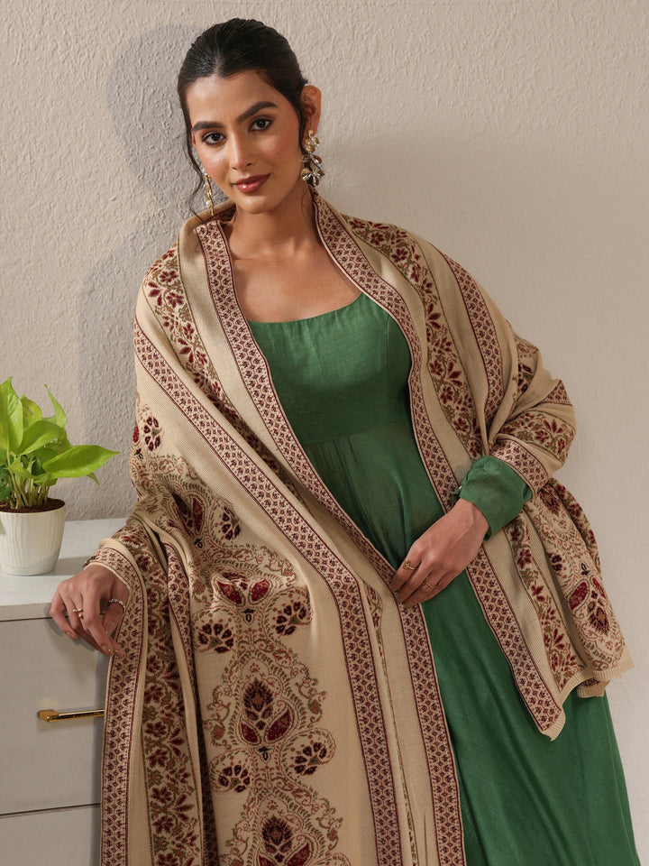 Libas Beige Ethnic Knitted Acrylic Wrap Shawl