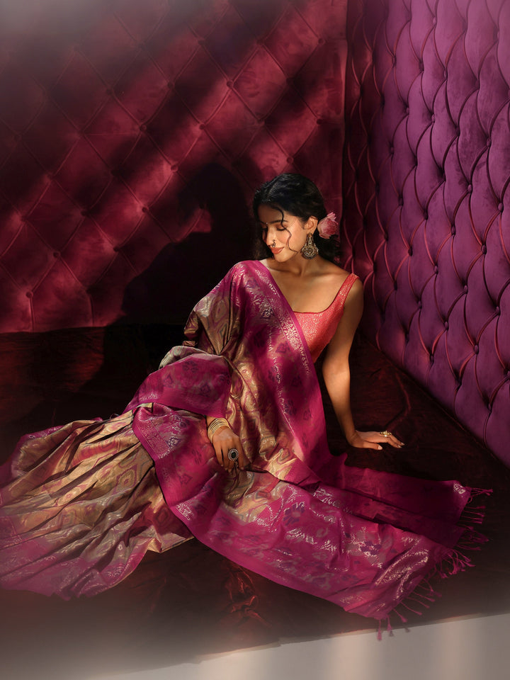 Libas Beige Ethnic Woven Design Silk Blend Saree