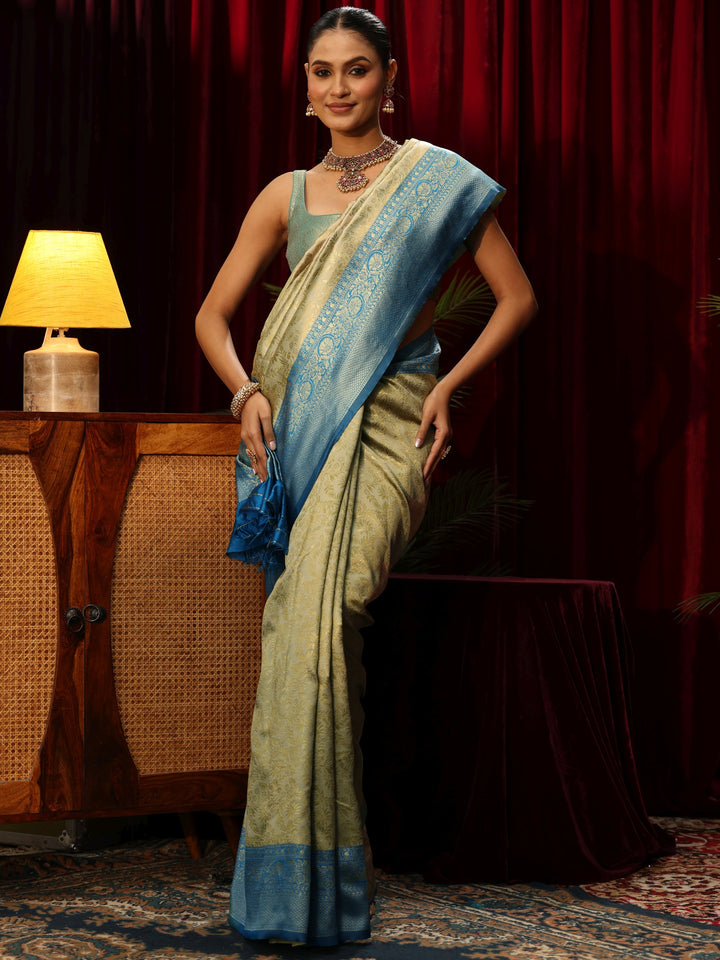 Libas Beige Floral Woven Design Silk Blend Saree