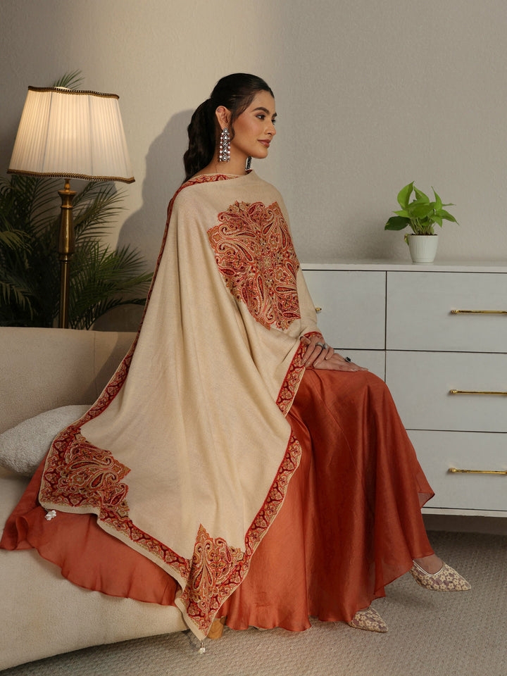 Libas Beige Paisley Knitted Acrylic Wrap Shawl