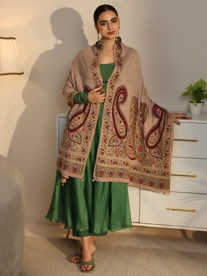 Libas Beige Paisley Knitted Acrylic Wrap Shawl