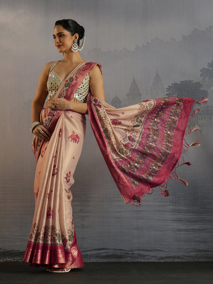 Libas Beige Patola Motif Printed Silk Blend Saree