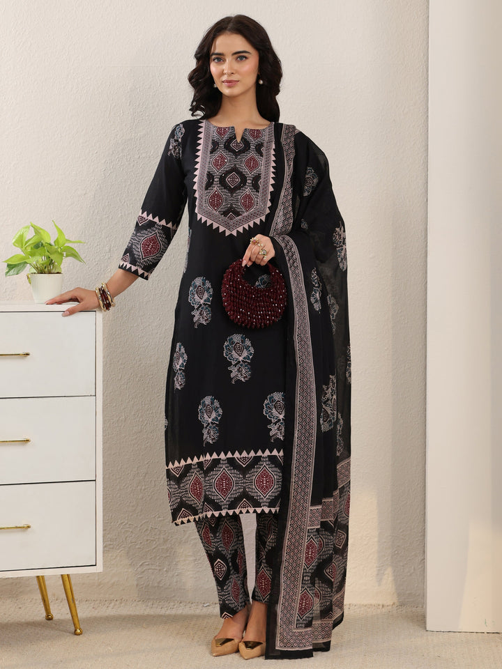 Libas Black Ajrakh Cotton Straight Suit Set