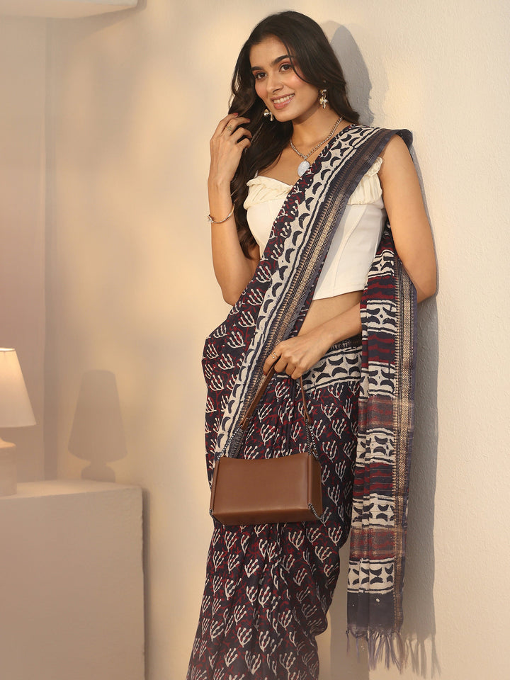 Libas Black Dabu Print Cotton Saree