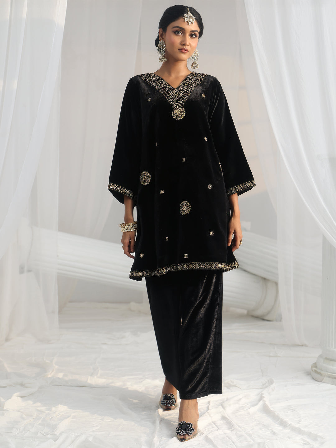 Libas Black Embellished Velvet Co-Ord Set