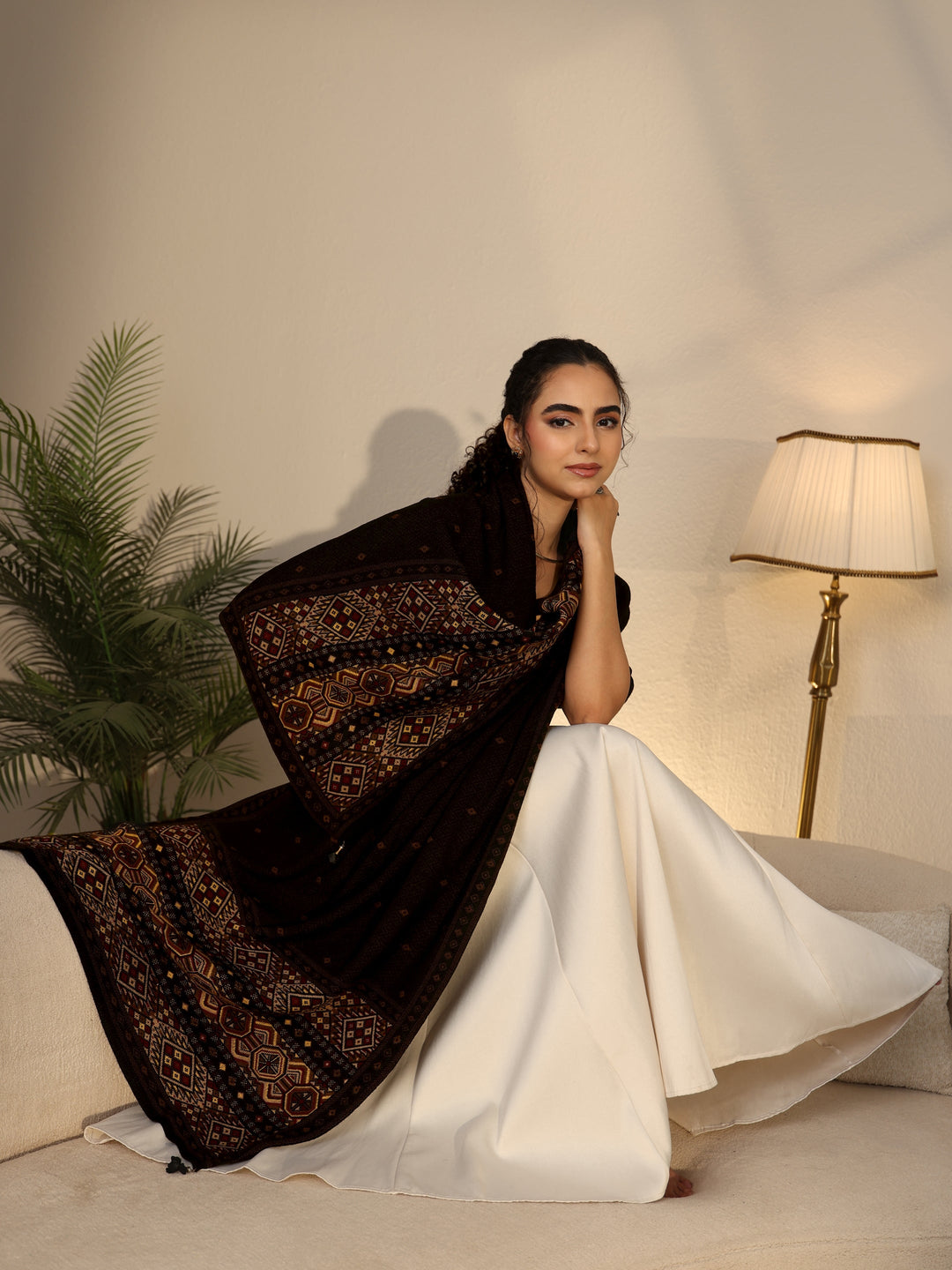 Libas Black Ethnic Knitted Acrylic Wrap Shawl