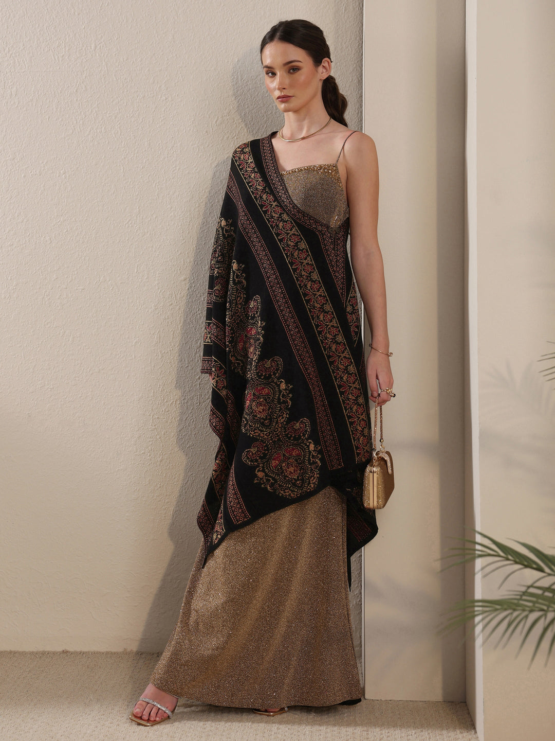 Libas Black Ethnic Knitted Acrylic Wrap Shawl