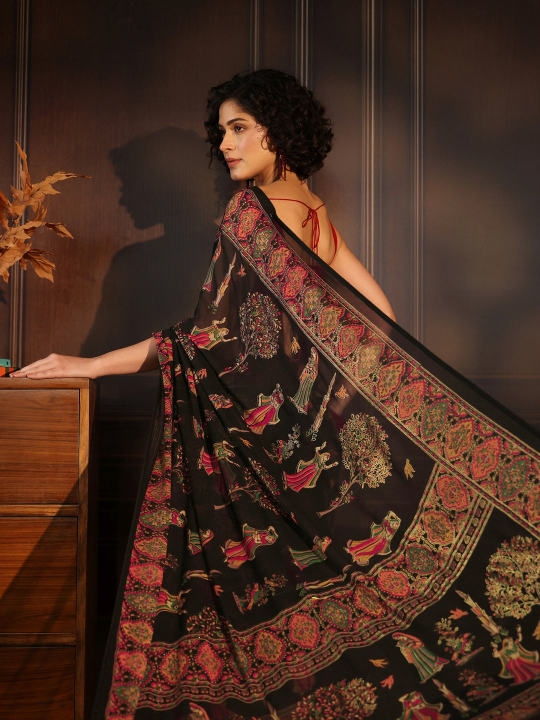Libas Black Ethnic Printed Georgette Saree