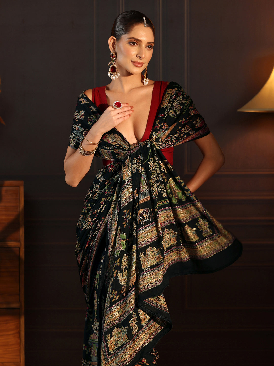 Libas Black Ethnic Printed Georgette Saree