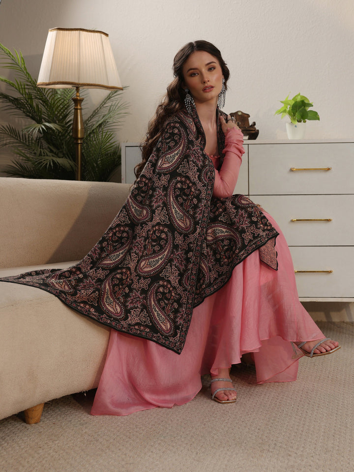 Libas Black Paisley Knitted Acrylic Shawl