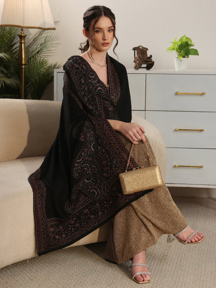 Libas Black Paisley Knitted Acrylic Wrap Shawl