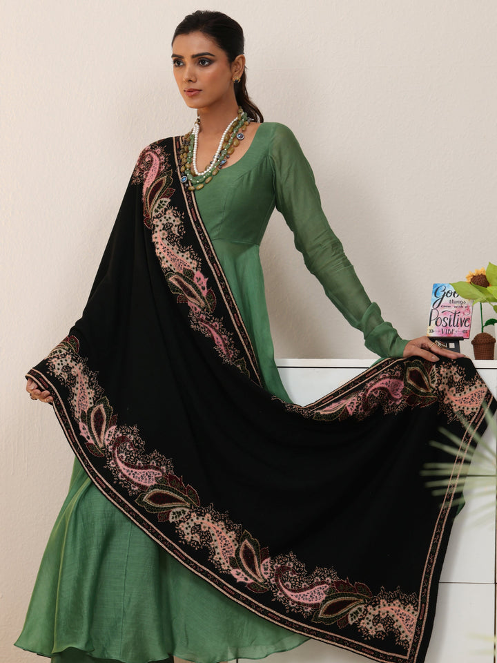 Libas Black Paisley Knitted Acrylic Wrap Shawl