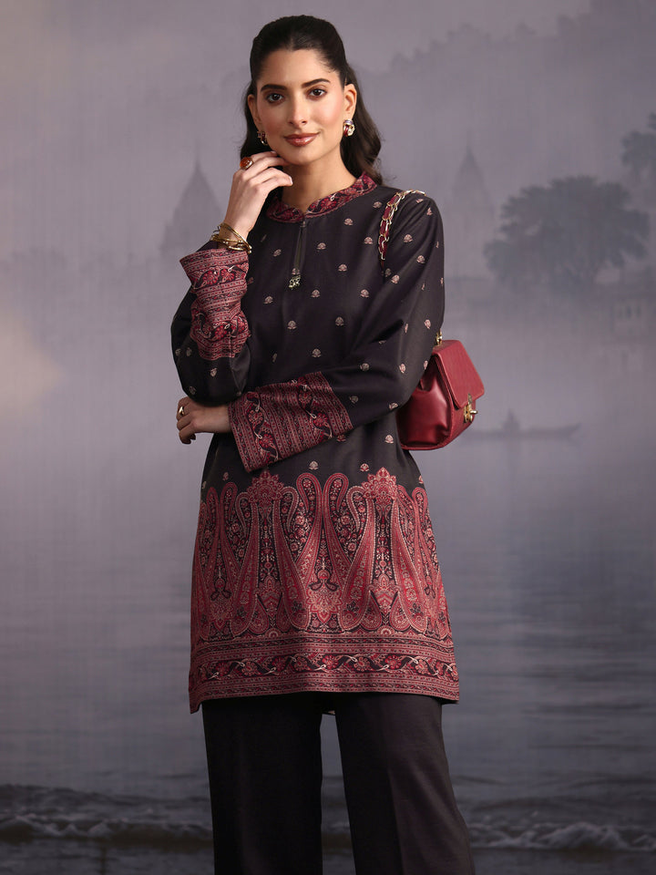 Libas Black Paisley Printed Woolen Co-Ord Set