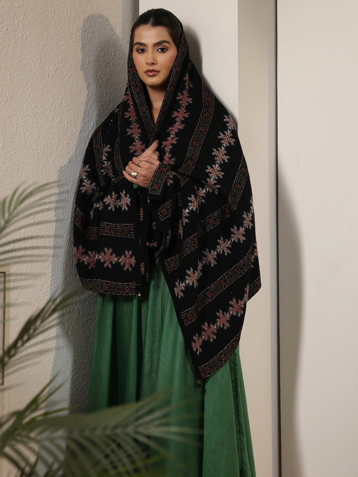 Libas Black Snowflake Knitted Acrylic Wrap Shawl