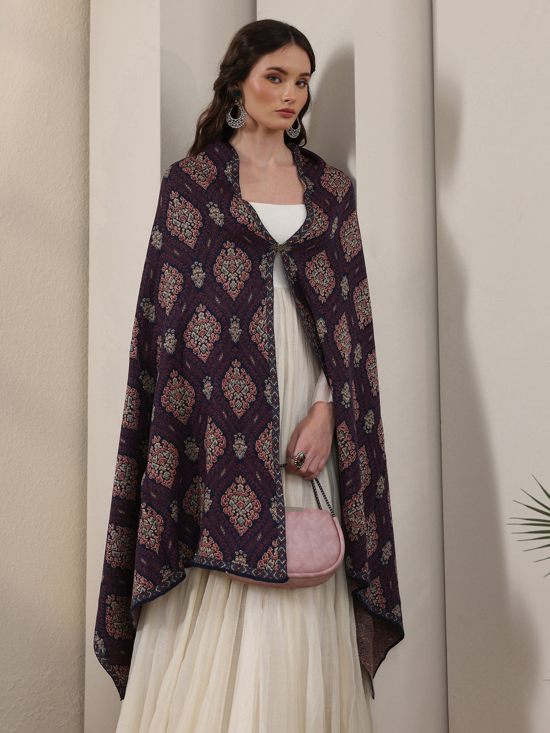 Libas Blue Ethnic Knitted Acrylic Wrap Shawl