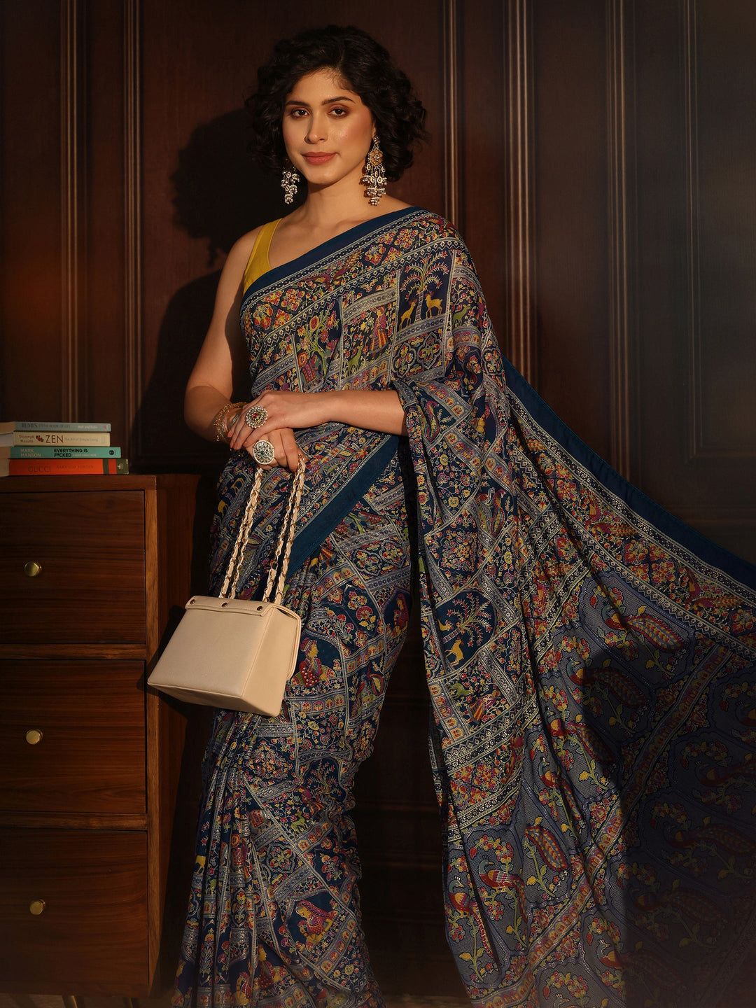 Libas Blue Ethnic Printed Georgette Saree