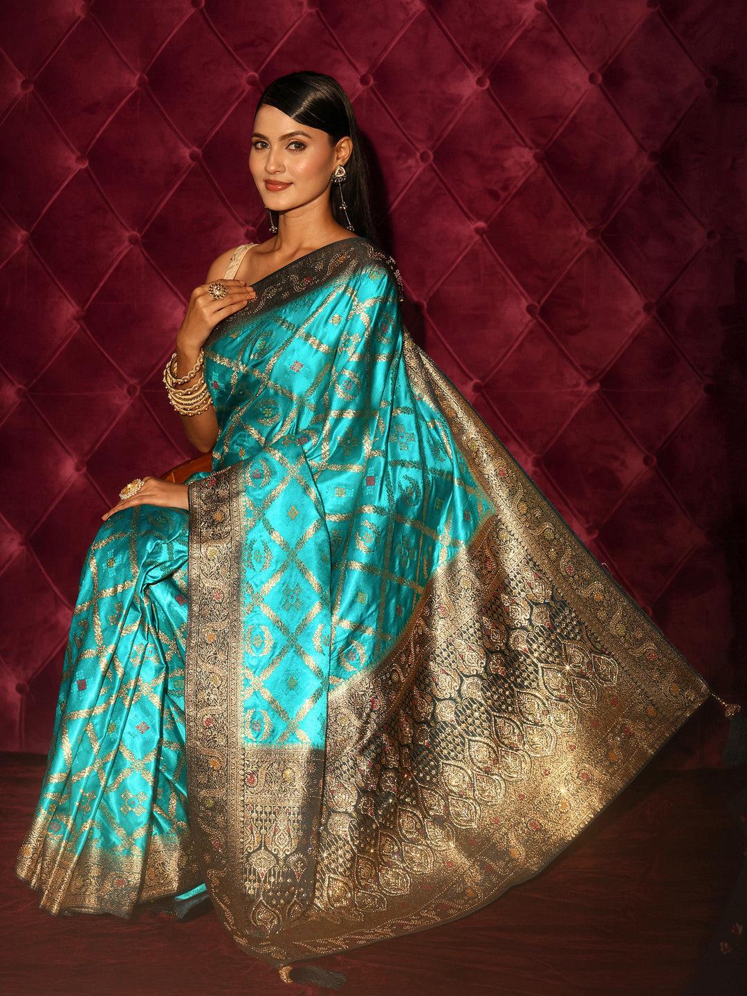 Libas Blue Ethnic Woven Design Silk Blend Saree