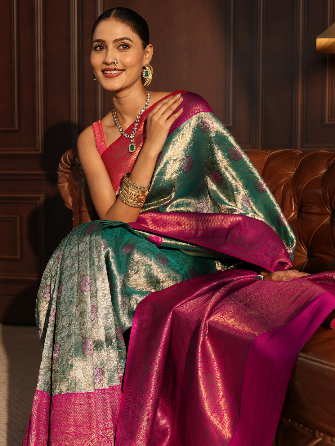 Libas Blue Floral Woven Design Silk Blend Saree