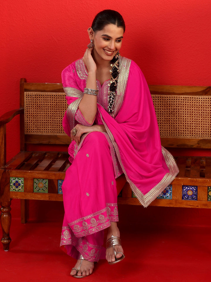 Libas Blush Pink Bandhani Printed Silk Blend Palazzo Suit Set