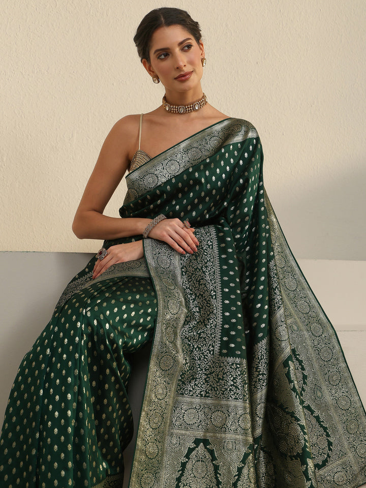 Libas Bottle Green Banarasi Silk Blend Saree