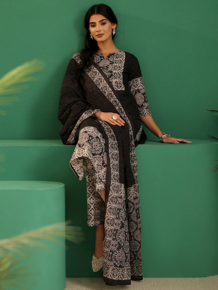 Libas Brown Ajrakh Cotton Straight Suit Set