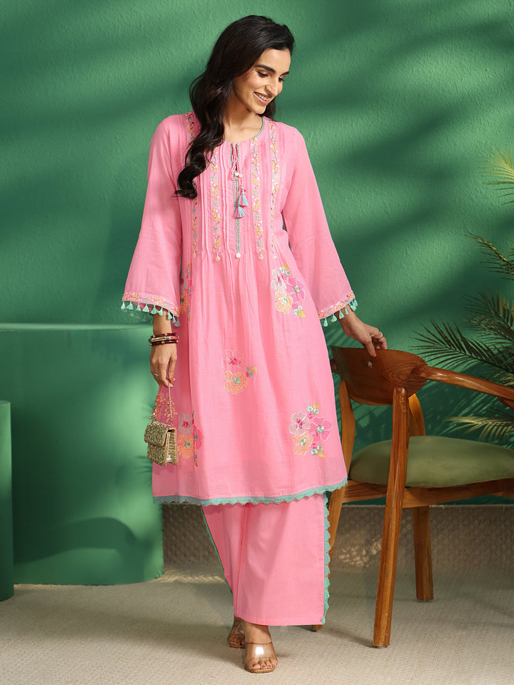 Libas Bubblegum Pink Floral Embroidered Co-Ord Set