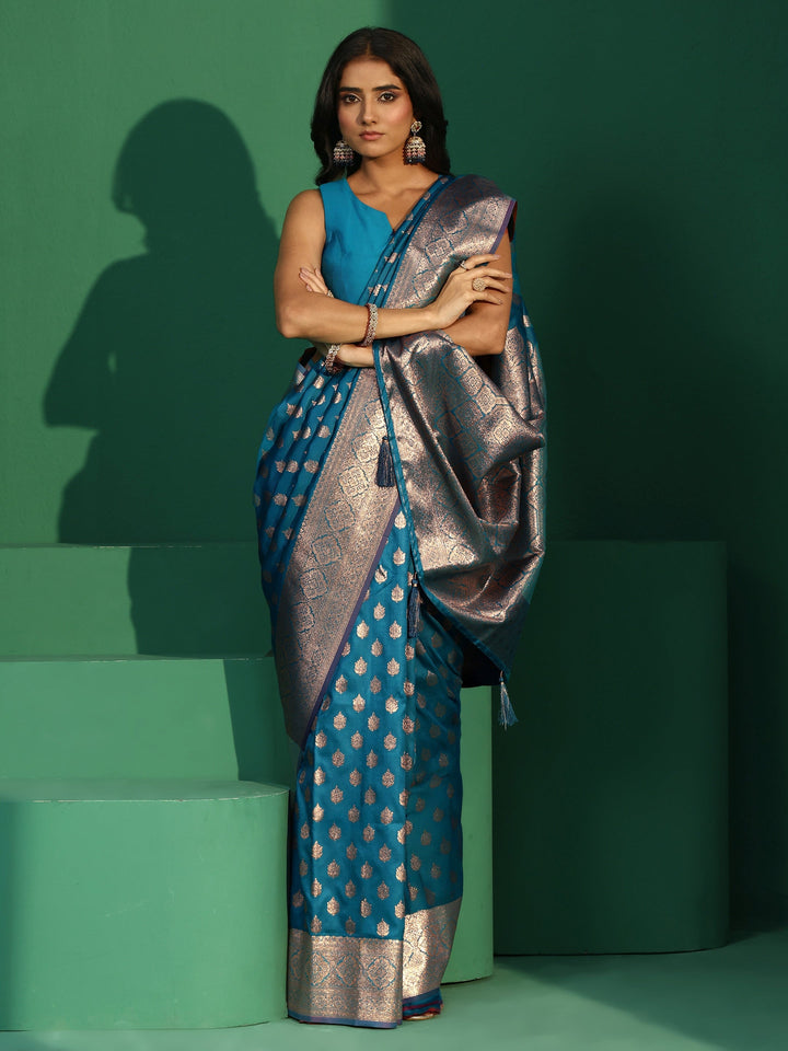 Libas Cerulean Blue Banarasi Silk Blend Saree