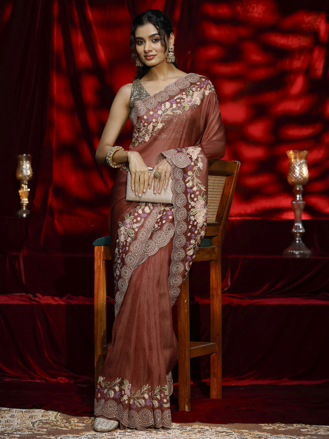 Libas Copper Solid Net Saree