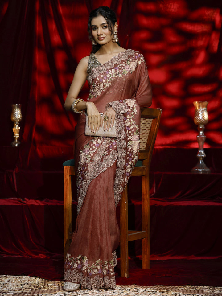 Libas Copper Solid Net Saree