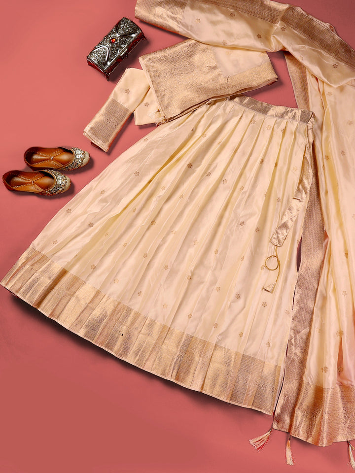 Libas Cream Brocade Unstitched Lehenga Set