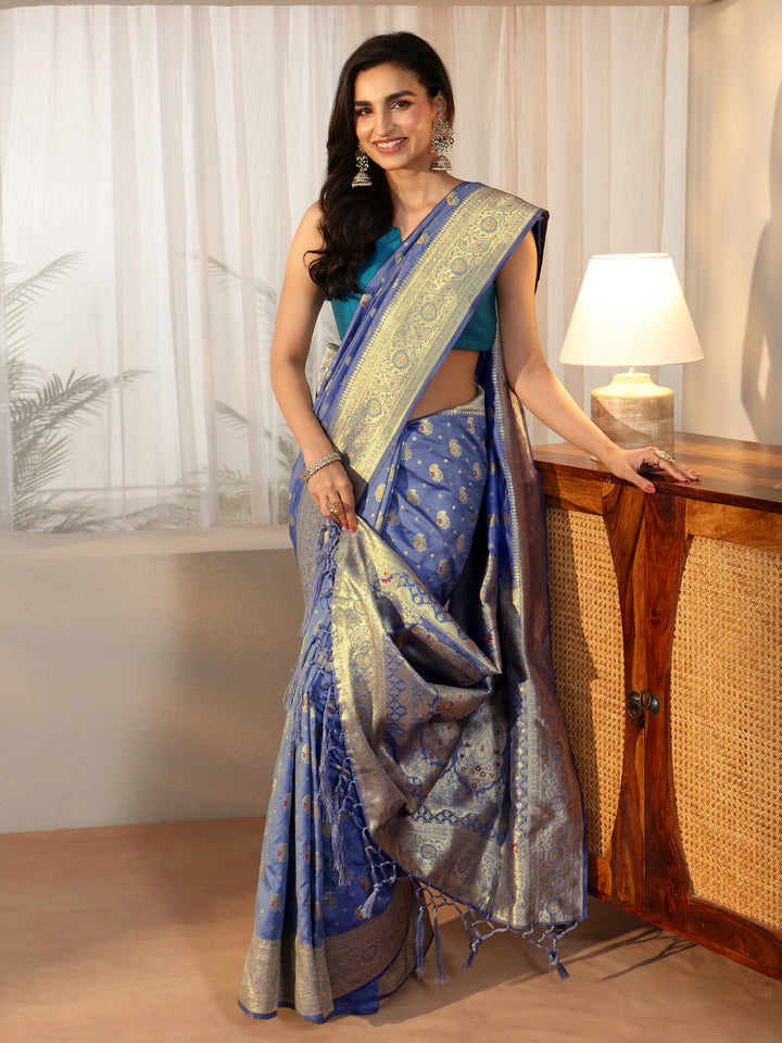 Libas Dusty Blue Banarasi Silk Blend Saree