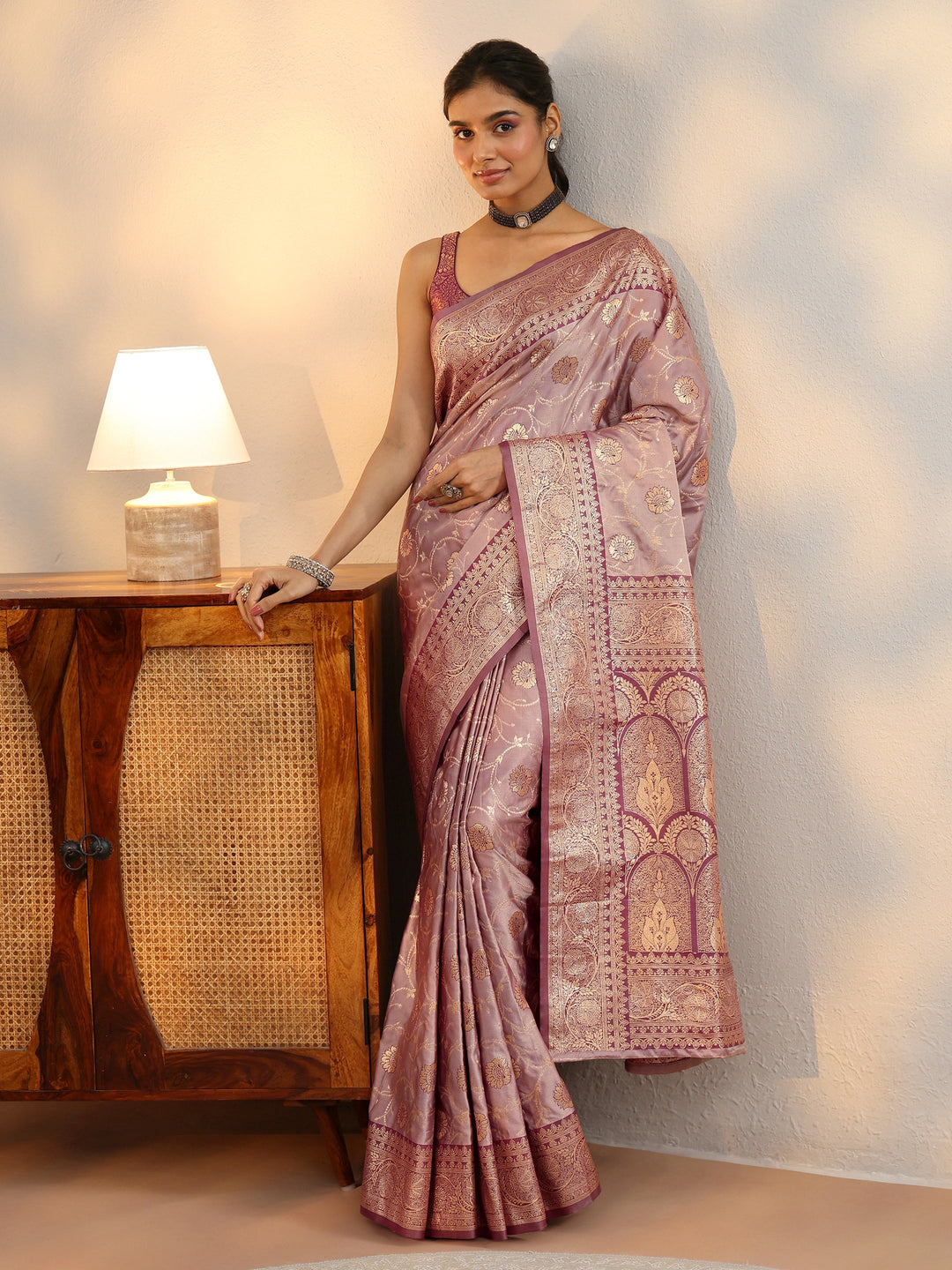 Libas Dusty Lilac Banarasi Satin Saree