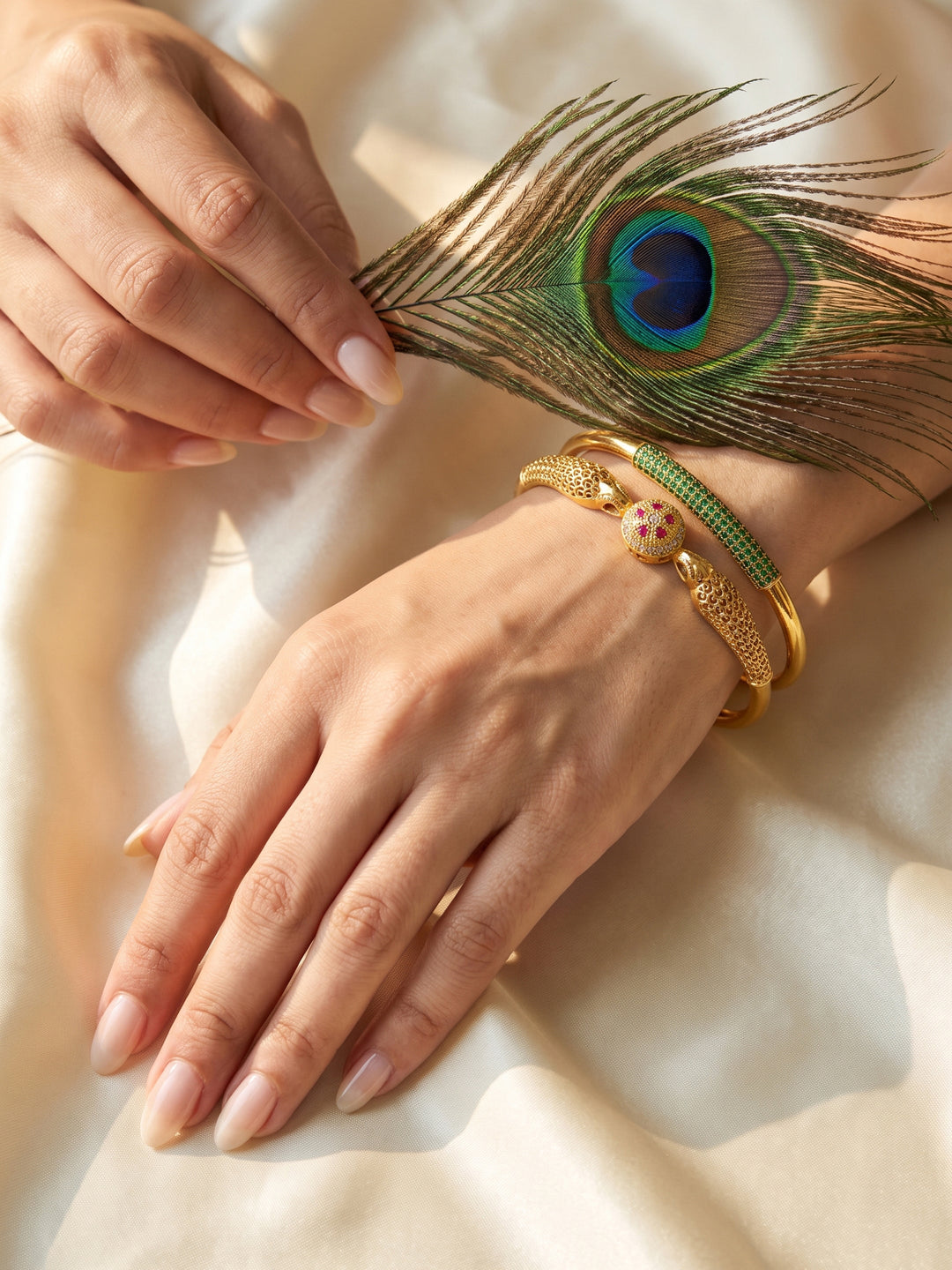 Libas Gold-Plated Peacock Brass Kada Bangles