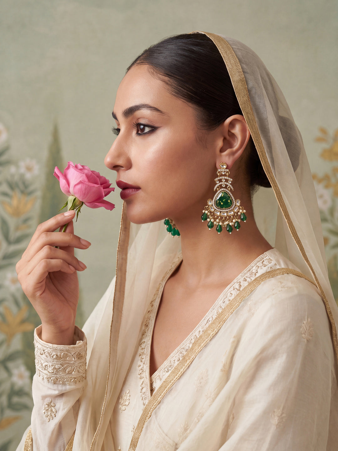 Libas Gold Tone Green Stone Chandelier Earrings